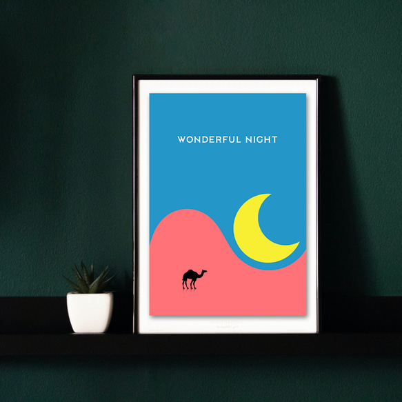 アートポスター WONDERFUL NIGHT / 月 大地 ラクダ 自然 モダン ミニマル アート 3枚目の画像
