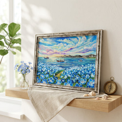 油彩画 原画「空 その7」丸形アートパネル 直径30cm インテリア 絵画