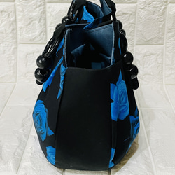 バラ柄タックハンドバッグ（青） 2枚目の画像