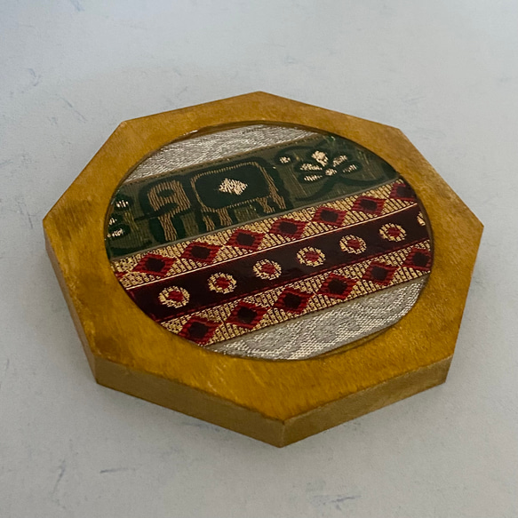 八角形コースター インド刺繍リボン 2枚目の画像