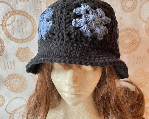 再販】グラニースクエアの夏バケハ⭐︎黒✖️デニム ハット vivi 通販