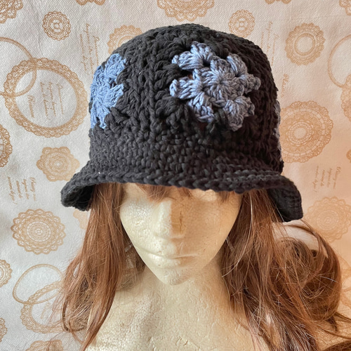 再販】グラニースクエアの夏バケハ⭐︎黒✖️デニム ハット vivi
