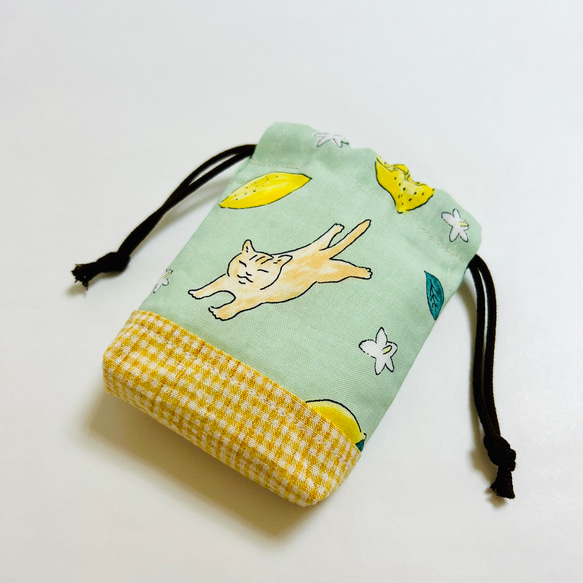 ミニミニ巾着 猫 レモン 4枚目の画像