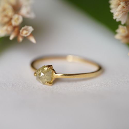 K18 Hex Rose cut Lime green Diamond ring(0.537ct,R025_LGD