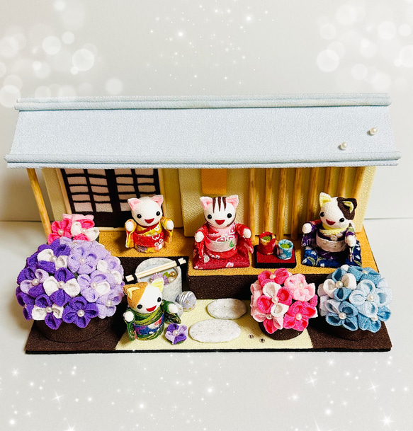 ちりめん細工　紫陽花の下げ飾り　marikomama5.5 ちりめん手芸キット 花景色いろいろの壁飾り・菖蒲と紫陽花