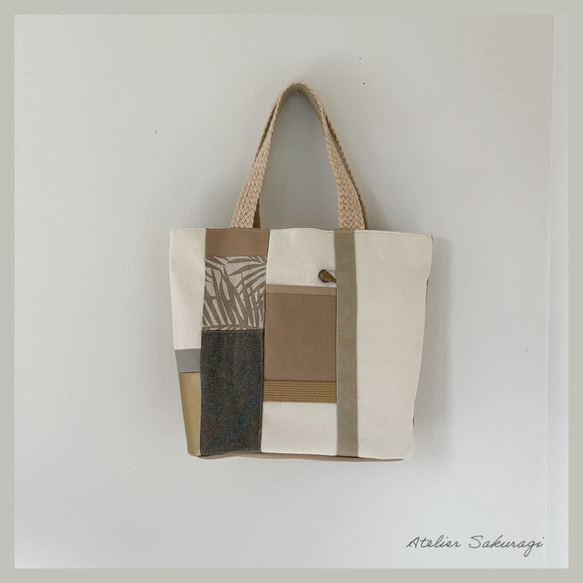 〈一点もの〉cut cloth bag トート/beige（オーバル底のバケツトート）No.2 2枚目の画像