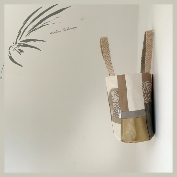 〈一点もの〉cut cloth bag トート/beige（オーバル底のバケツトート）No.2 6枚目の画像