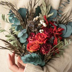 ドライフラワーブーケ - 花瓶アレンジ -赤 一輪挿し・花瓶・花器 King