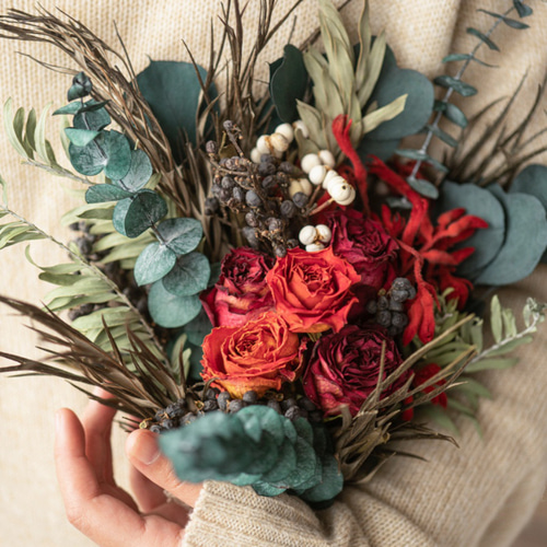 ドライフラワーブーケ - 花瓶アレンジ -赤 一輪挿し・花瓶・花器 King