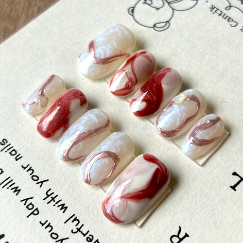 ネイルチップ サイズオーダー制 マグネット ニュアンス ミラー レッド  