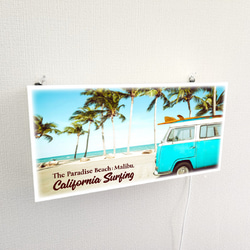 【壁掛け Lサイズ】カリフォルニア 海 サーフワゴン ワーゲンバス ヤシの木 夏 照明 看板 置物 雑貨 ライトBOX 3枚目の画像
