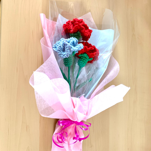 母の日 カーネーション 3本 花束 あみぐるみ 枯れない花 アート 