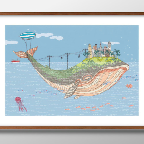 14685□ポスター アート 絵画『スリーピーホエール 鯨 クジラ