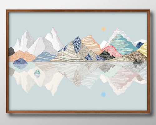 14654□ポスター アート 絵画『山の風景 ランドスケープ』北欧 A3