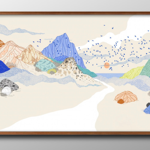 14654□ポスター アート 絵画『山の風景 ランドスケープ』北欧