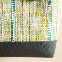 混合花呢手工編織布水桶托特包（淺綠色） 第4張的照片