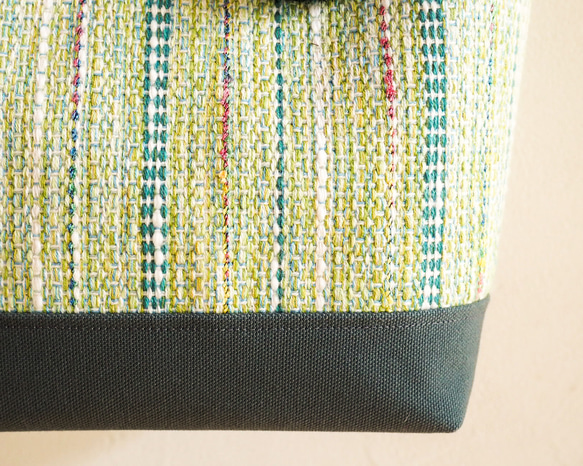 混合花呢手工編織布水桶托特包（淺綠色） 第4張的照片