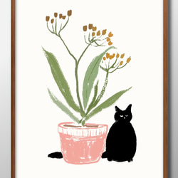 12079□ポスター アート 絵画『黒猫 ネコ フラワー ボタニカル』北欧