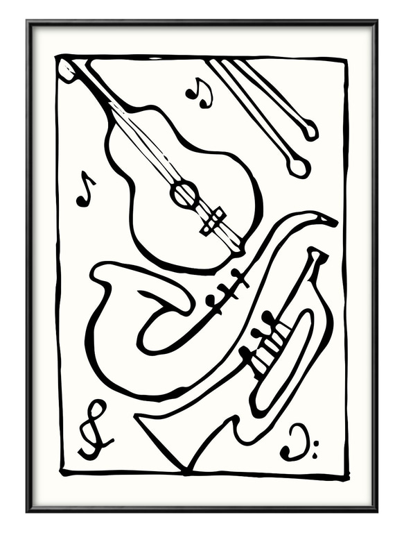 アート・デザイン・音楽 HOW TO DRAW 11745□ポスター アート 絵画『ジャズ 音楽 楽器』北欧 A3