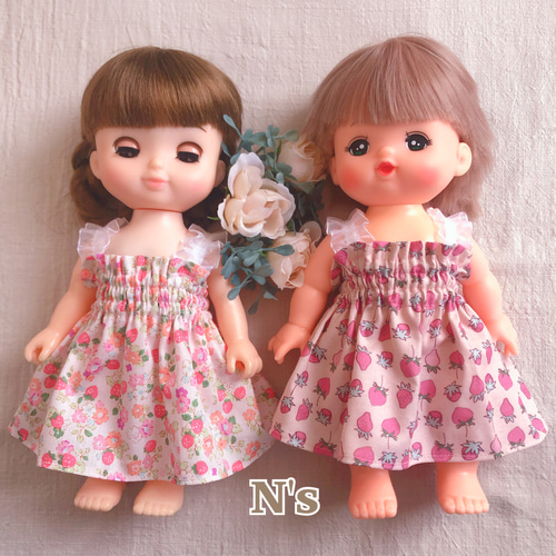 ソランちゃん♡メルちゃん♡くすみローズワンピース2点セット#228 26cmドール用 着せ替え楽々♡シャーリングワンピース① ソランちゃん