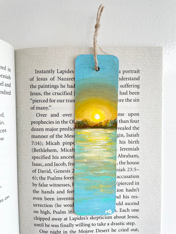 ブックマーク，海の絵，ハンドペイントのブックマーク、海のブックマーク, 日の出の絵, sunset painting 2枚目の画像