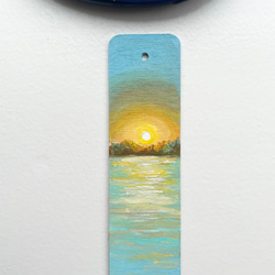 ブックマーク，海の絵，ハンドペイントのブックマーク、海のブックマーク, 日の出の絵, sunset painting 4枚目の画像