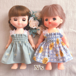 26cmドール用 裏地付き♡シックな花柄ワンピース 長袖 ワンピース