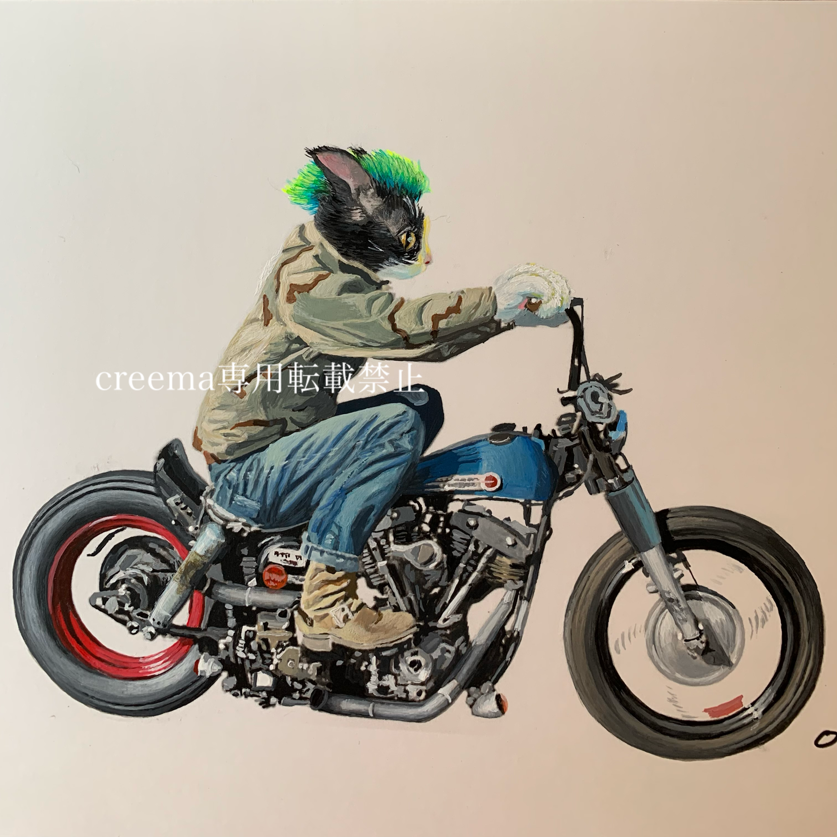 金属製バイクアート 猫とキャラクター付き