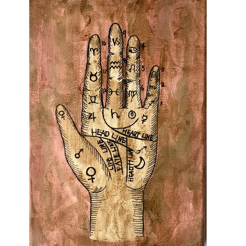 手相と星座」SMサイズ アート作品 原画 徳島洋子作品 アクリル画