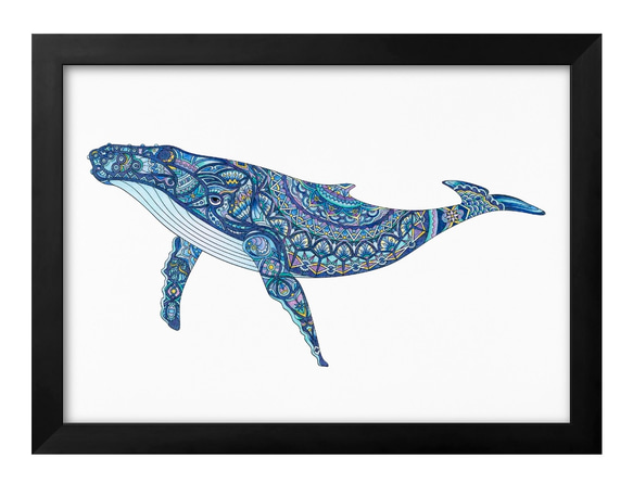 絵画　油絵　原画　鯨　海　ブルー　ポップ　北欧　アート　インテリア　SM 一点物】『 Fantastic Blue 』油絵 油彩 油画 風景画 インテリア