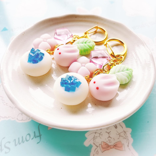 うさぎと紫陽花の和菓子キーホルダー フェイクスイーツ 練り切り