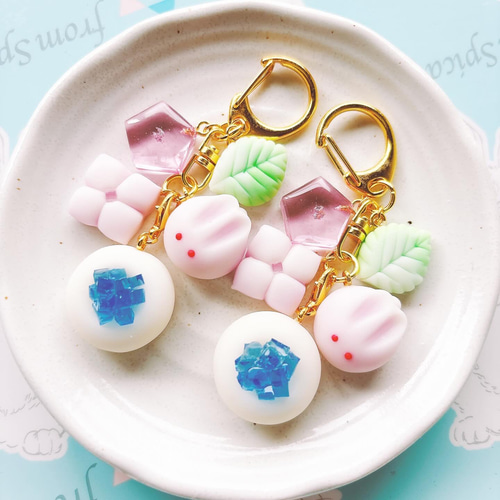 うさぎと花見団子の和菓子ストラップ フェイクスイーツ 練り切り