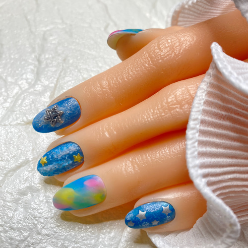 新作⭐︎ スターリーブルー〜デニムネイル〜ネイルチップ/短め 対応  
