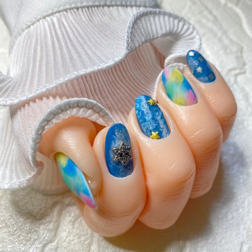 新作⭐︎ スターリーブルー〜デニムネイル〜ネイルチップ/短め 対応  