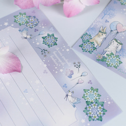 レターセット：花祭りシリーズ お手紙に：便箋・封筒・宛名シールうさぎ たれ耳うさぎ アジサイ 紫陽花 ブルーベルスズラン 5枚目の画像