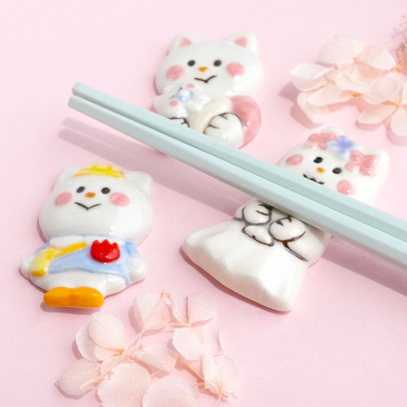 [出産祝い]ねこちゃん箸置きセット[猫  白猫　陶器] 3枚目の画像