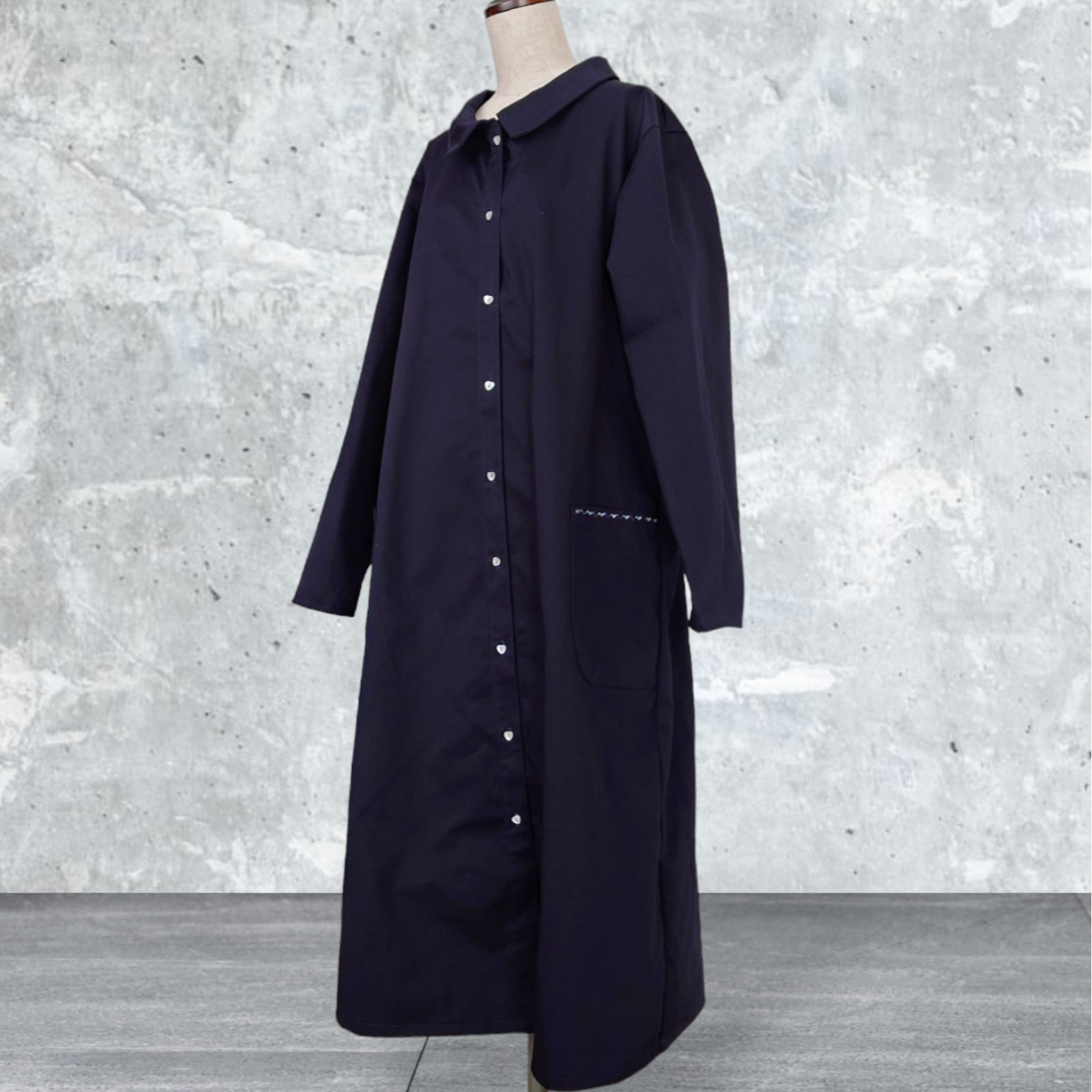 【接触冷感】【吸水速乾】【ＵＶカット】レディースオーガニックコットン〜フリーサイズ〜前開きシャツワンピース♡ネイビー