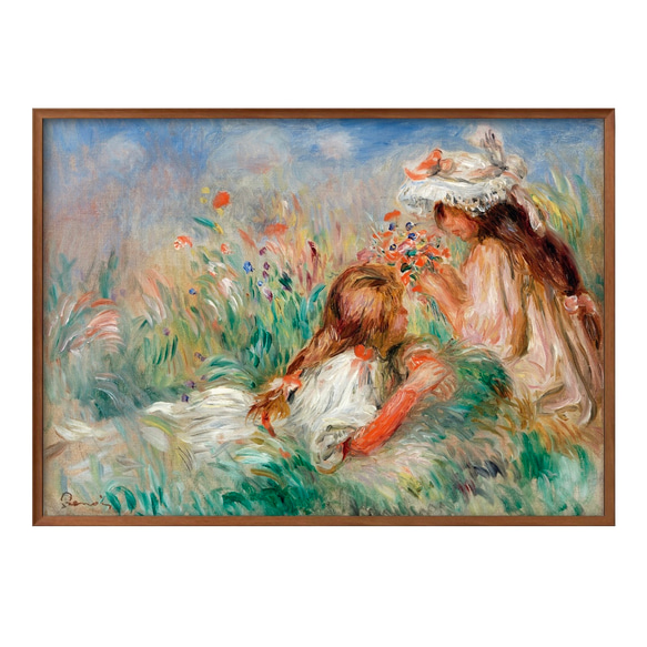 超安い品質 ルノワール【花を持つ少女】 - 絵画（油絵複製画