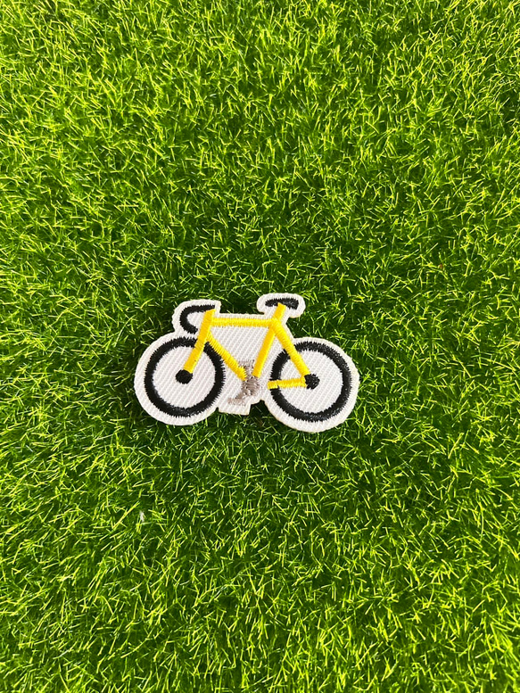 イエロー 黄色 自転車 アイロンワッペン 刺繍ワッペン 1枚 1枚目の画像