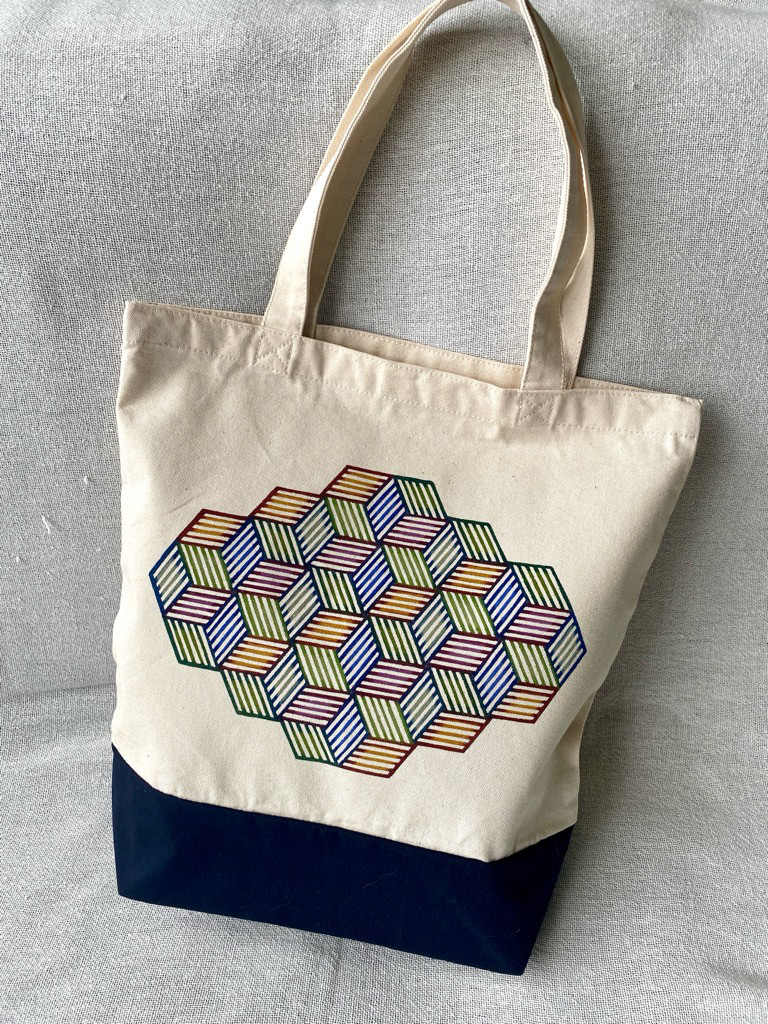 紅型トートバッグM～麻幾何学模様～