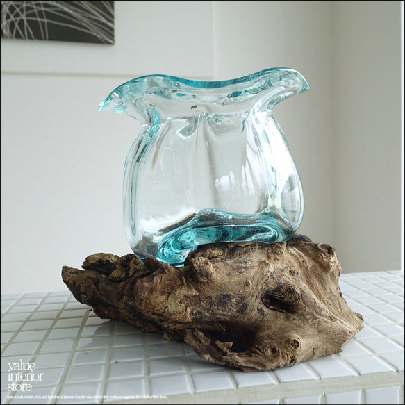 硝子フラワーベースTuli/02 花瓶 メダカ鉢 めだか鉢 プリミティブガラスベース 吹きガラス 手作り 一点物 6枚目の画像