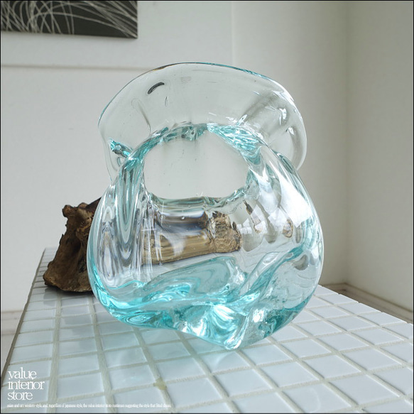 硝子フラワーベースTuli/02 花瓶 メダカ鉢 めだか鉢 プリミティブガラスベース 吹きガラス 手作り 一点物 7枚目の画像