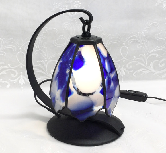 ステンドグラス☆アンティークガラスのフュージングランプ(コバルトブルー) 3枚目の画像