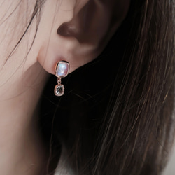 18K金 方糖 月光石 拓帕石 耳針 耳環 一對 免費送禮包裝 第9張的照片