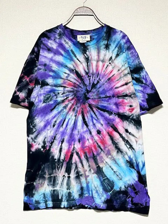 タイダイ染め Tシャツ　XLサイズ　カラフル×ブラック　スパイラル　 Hippies Dye HD21-56 1枚目の画像