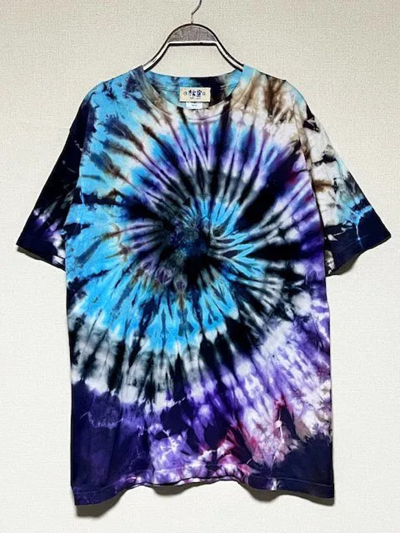 タイダイ染め Tシャツ　Lサイズ　パープル×ブラック　スパイラル　 Hippies Dye HD21-57 1枚目の画像