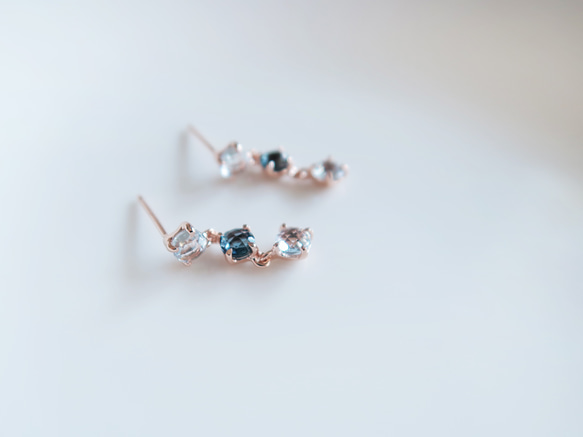 18K玫瑰金 藍寶石 拓帕石 耳針 耳環 一對 免費送禮包裝 第3張的照片