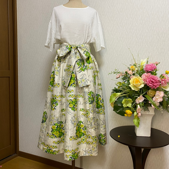 着物リメイク　夏紬のスカート 1枚目の画像