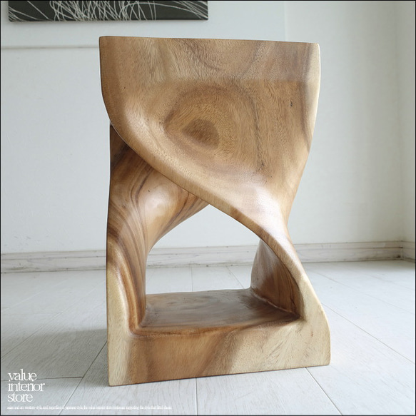 無垢材 ウェーブスツールN01 イス 天然木 椅子 ベンチ 木製スツール ナチュラル 天然木 モンキーポッド 7枚目の画像