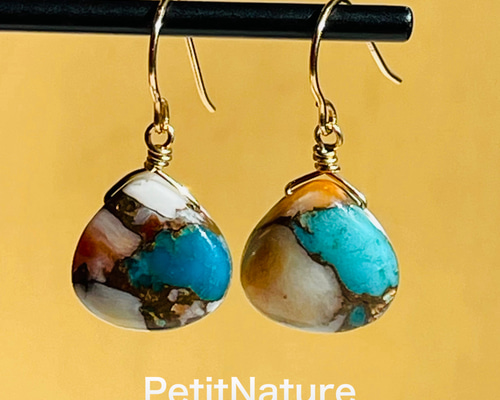 オイスターカッパーターコイズのマロンシェイプピアスA ピアス（フック